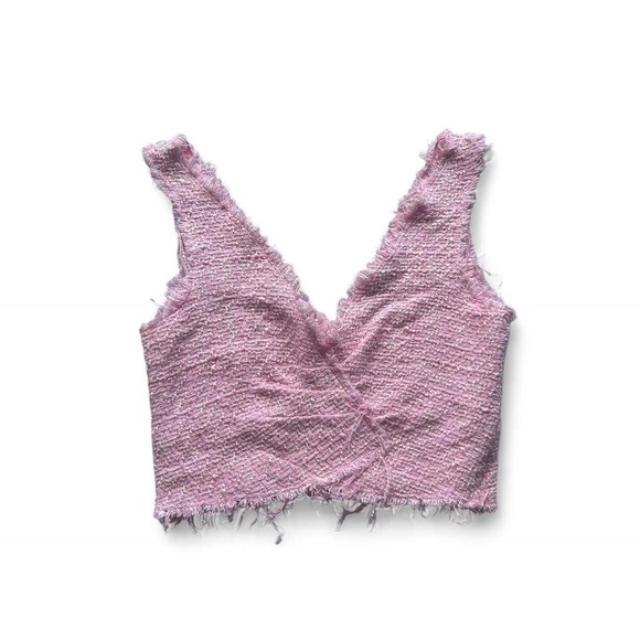 Zara Tops - Zara Pink Tweed Deep V‎ Neck Crop Top XS